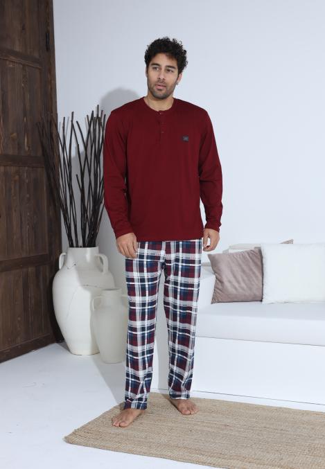Pijama Barbati ,Maneca si Pantaloni Lungi,Culoare Rosu cu Alb,Engros
